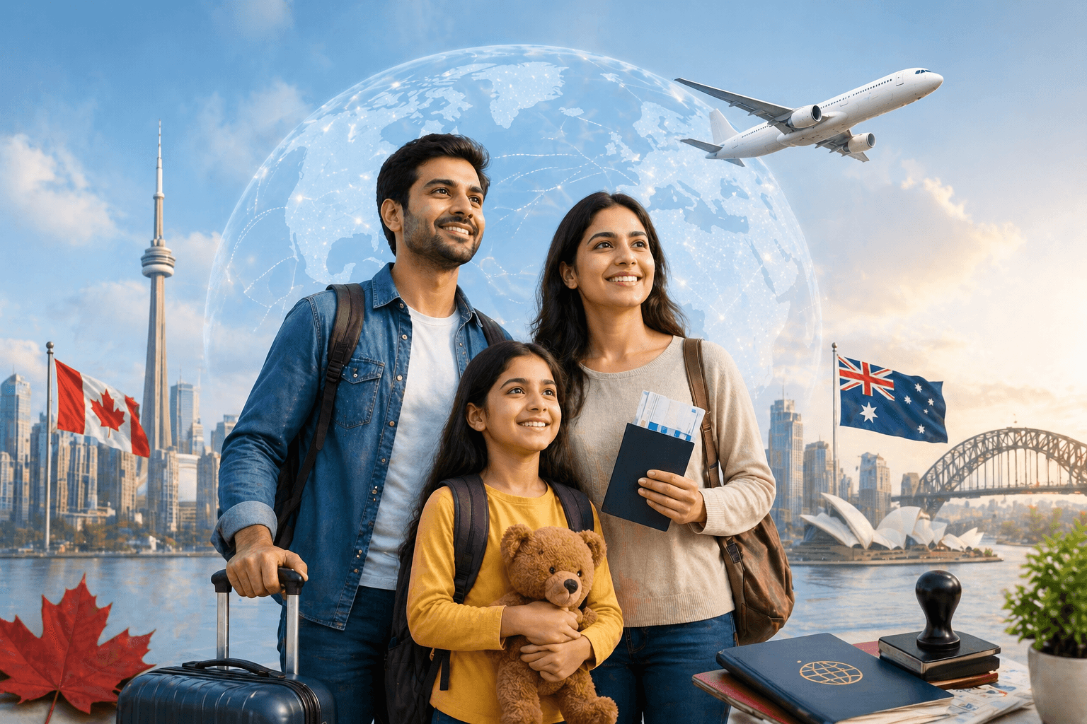 Happy family immigrating to new country