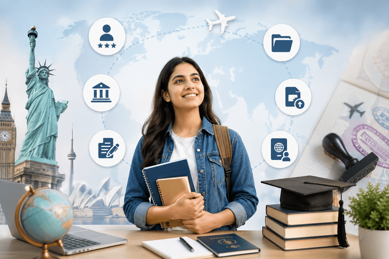 Students studying at university library